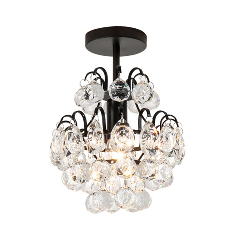 1-Bulb Semi Mount Lighting Simple Tapered Crystal Droplet Close to Ceiling Light in Black Clearhalo 'Ceiling Lights' 'Close To Ceiling Lights' 'Close to ceiling' 'Semi-flushmount' Lighting' 1032037