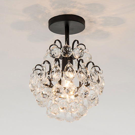 1-Bulb Semi Mount Lighting Simple Tapered Crystal Droplet Close to Ceiling Light in Black Clearhalo 'Ceiling Lights' 'Close To Ceiling Lights' 'Close to ceiling' 'Semi-flushmount' Lighting' 1032038