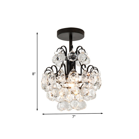 1-Bulb Semi Mount Lighting Simple Tapered Crystal Droplet Close to Ceiling Light in Black Clearhalo 'Ceiling Lights' 'Close To Ceiling Lights' 'Close to ceiling' 'Semi-flushmount' Lighting' 1032039