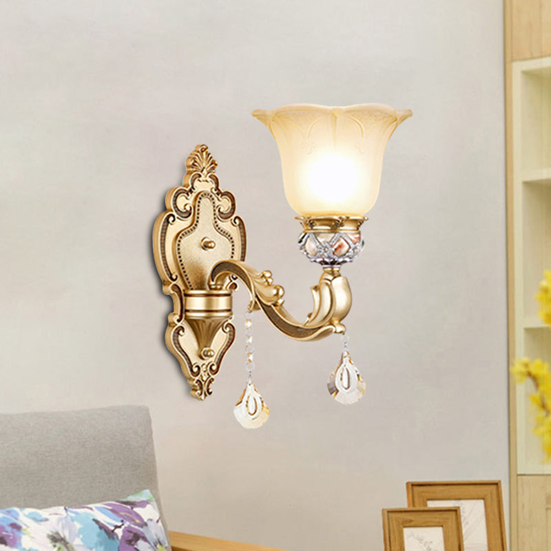 Bell Wall Sconce Contemporary 1-Head Faceted Crystal Finial Wall Mount Lighting in Gold Gold Clearhalo 'Modern wall lights' 'Modern' 'Wall Lamps & Sconces' 'Wall Lights' Lighting' 1032052