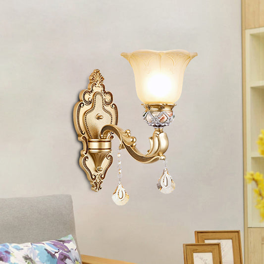 Bell Wall Sconce Contemporary 1-Head Faceted Crystal Finial Wall Mount Lighting in Gold Gold Clearhalo 'Modern wall lights' 'Modern' 'Wall Lamps & Sconces' 'Wall Lights' Lighting' 1032052