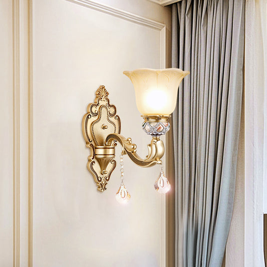Bell Wall Sconce Contemporary 1-Head Faceted Crystal Finial Wall Mount Lighting in Gold Clearhalo 'Modern wall lights' 'Modern' 'Wall Lamps & Sconces' 'Wall Lights' Lighting' 1032053