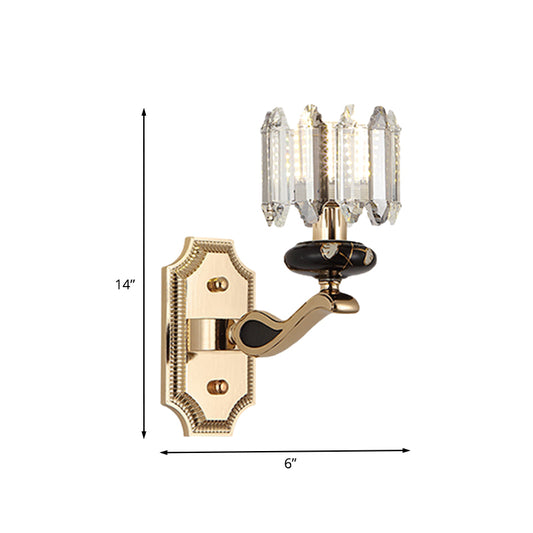 Cylindrical Bedroom Wall Sconce Light Minimalist Faceted Glass 1 Head Gold Wall Mount Lamp Clearhalo 'Modern wall lights' 'Modern' 'Wall Lamps & Sconces' 'Wall Lights' Lighting' 1032063
