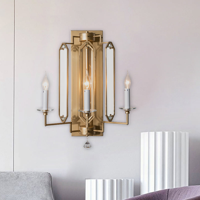 Gold Candle Design Wall Sconce Vintage Faceted Crystal Finial 3-Light ...