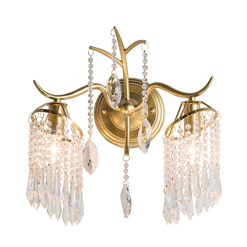 2 Heads Windbell Wall Lighting Minimalist Gold Draping Crystal Teardrop Wall Sconce Light Clearhalo 'Modern wall lights' 'Modern' 'Wall Lamps & Sconces' 'Wall Lights' Lighting' 1032091