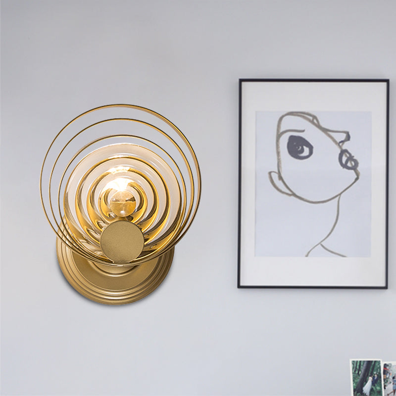 Gold 1/2-Light Wall Sconce Light Minimalist Metallic Swirling Round Wall Lighting Idea 1.0 Gold Clearhalo 'Modern wall lights' 'Modern' 'Wall Lamps & Sconces' 'Wall Lights' Lighting' 1032093