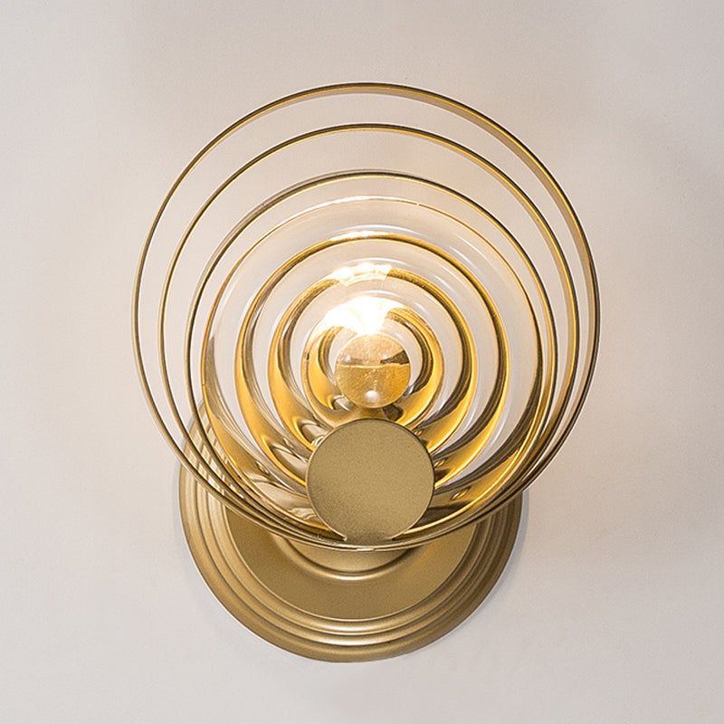Gold 1/2-Light Wall Sconce Light Minimalist Metallic Swirling Round Wall Lighting Idea Clearhalo 'Modern wall lights' 'Modern' 'Wall Lamps & Sconces' 'Wall Lights' Lighting' 1032095