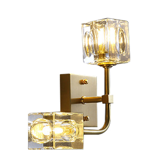 Cubic Living Room Wall Mount Lamp Modernism Faceted Crystal 2-Bulb Gold Wall Sconce Lighting Clearhalo 'Modern wall lights' 'Modern' 'Wall Lamps & Sconces' 'Wall Lights' Lighting' 1032104