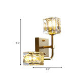 Cubic Living Room Wall Mount Lamp Modernism Faceted Crystal 2-Bulb Gold Wall Sconce Lighting Clearhalo 'Modern wall lights' 'Modern' 'Wall Lamps & Sconces' 'Wall Lights' Lighting' 1032105