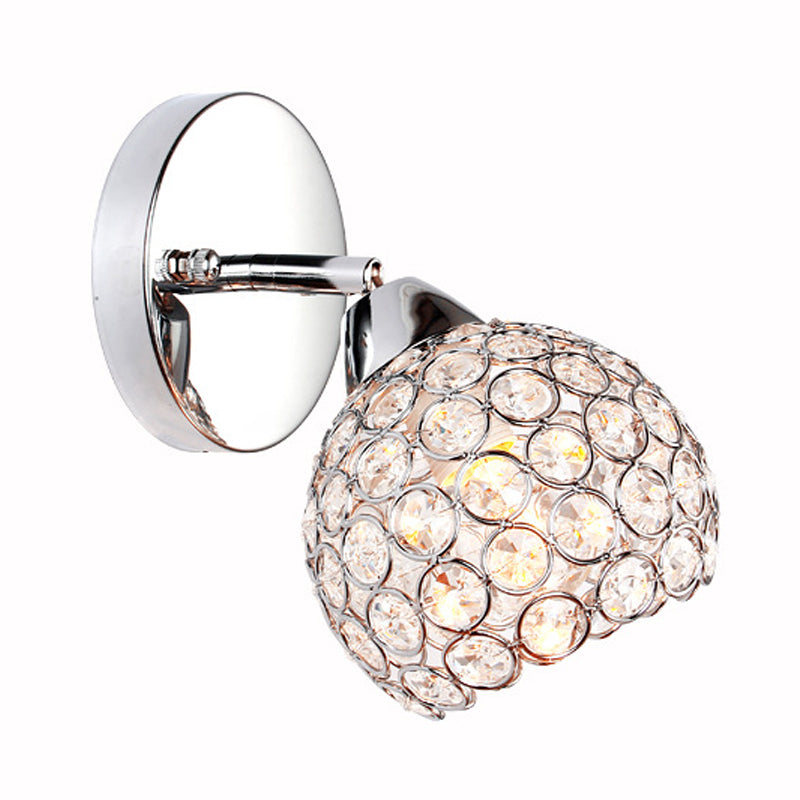 1 Light Inserted Crystal Wall Light Fixture Chrome Dome Living Room Wall Sconce Lighting Clearhalo 'Modern wall lights' 'Modern' 'Wall Lamps & Sconces' 'Wall Lights' Lighting' 1032111