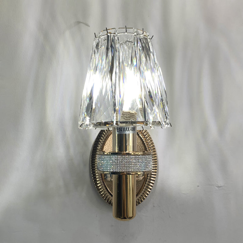 Clear Hand-Cut Crystal Wall Mount Light Conic 1 Head Contemporary Wall Sconce Lighting in Bronze Clearhalo 'Modern wall lights' 'Modern' 'Wall Lamps & Sconces' 'Wall Lights' Lighting' 1032120