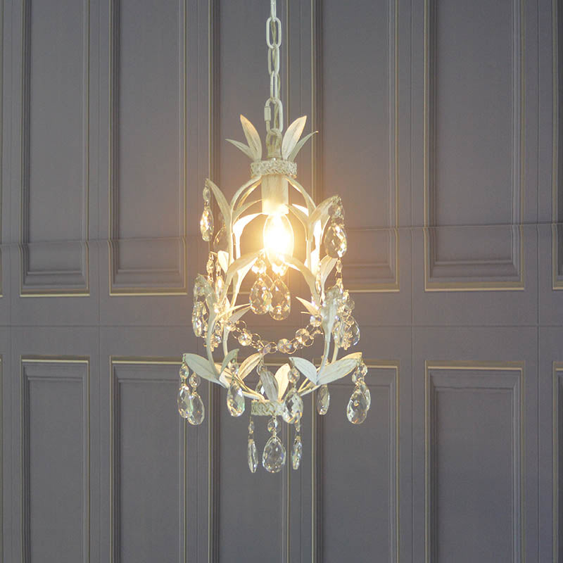 Leaves Ceiling Hang Fixture Modernism 1 Bulb Crystal Drip Suspension Pendant in White White Clearhalo 'Ceiling Lights' 'Modern Pendants' 'Modern' 'Pendant Lights' 'Pendants' Lighting' 1032155