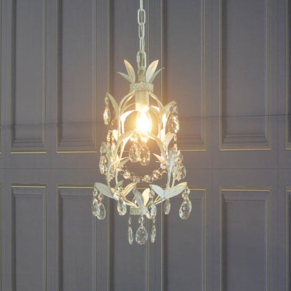 Leaves Ceiling Hang Fixture Modernism 1 Bulb Crystal Drip Suspension Pendant in White White Clearhalo 'Ceiling Lights' 'Modern Pendants' 'Modern' 'Pendant Lights' 'Pendants' Lighting' 1032155