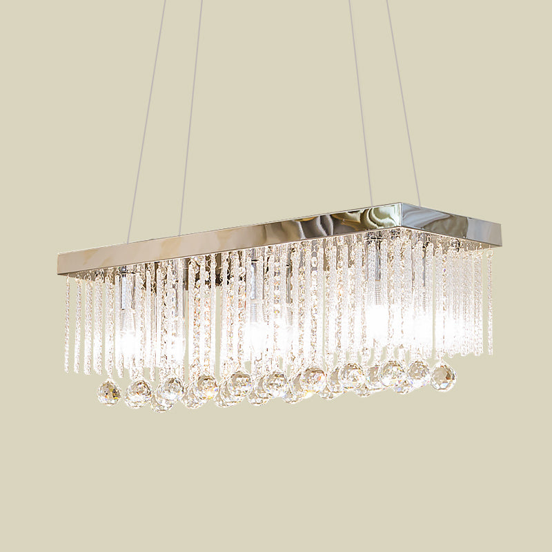 Chrome 4 Lights Island Lighting Idea Simple Fluted Clear Glass Rod Cuboid Pendant Lighting Clearhalo 'Ceiling Lights' 'Island Lights' Lighting' 1032165