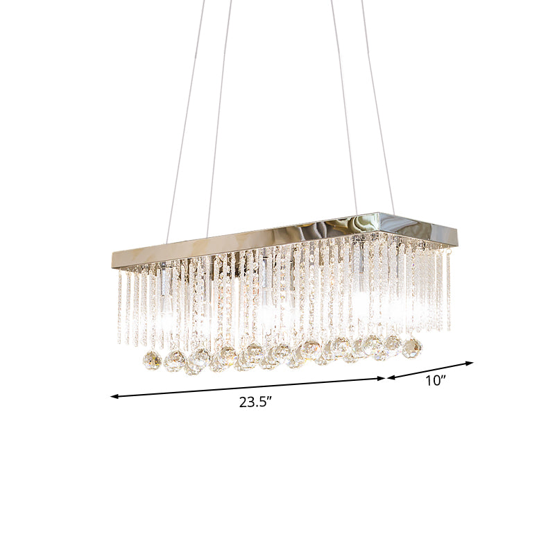 Chrome 4 Lights Island Lighting Idea Simple Fluted Clear Glass Rod Cuboid Pendant Lighting Clearhalo 'Ceiling Lights' 'Island Lights' Lighting' 1032166