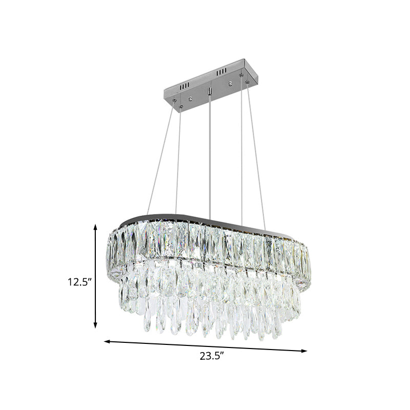 11 Bulbs Crystal Drip Island Pendant Light Contemporary Silver Oval Guest Room Hanging Light Kit Clearhalo 'Ceiling Lights' 'Island Lights' Lighting' 1032170
