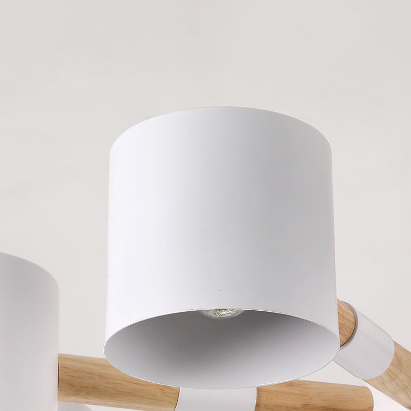 Snowflake Hanging Light with Drum Shade Macaron Wood Chandelier for Living Room Clearhalo 'Ceiling Lights' 'Chandeliers' Lighting' options 1032289