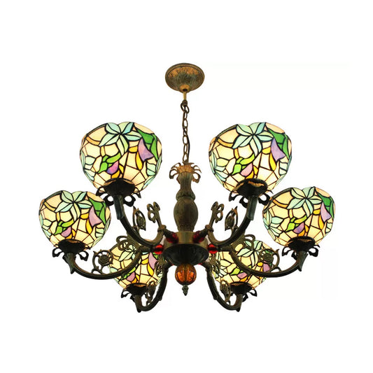 Chandeliers for Dining Room Multicolor, 6-Lights Art Glass Pendant Ceiling Lamp with Adjustable Chain Tiffany Style 6 Beige Clearhalo 'Ceiling Lights' 'Chandeliers' 'Industrial' 'Middle Century Chandeliers' 'Tiffany Chandeliers' 'Tiffany close to ceiling' 'Tiffany' Lighting' 10323