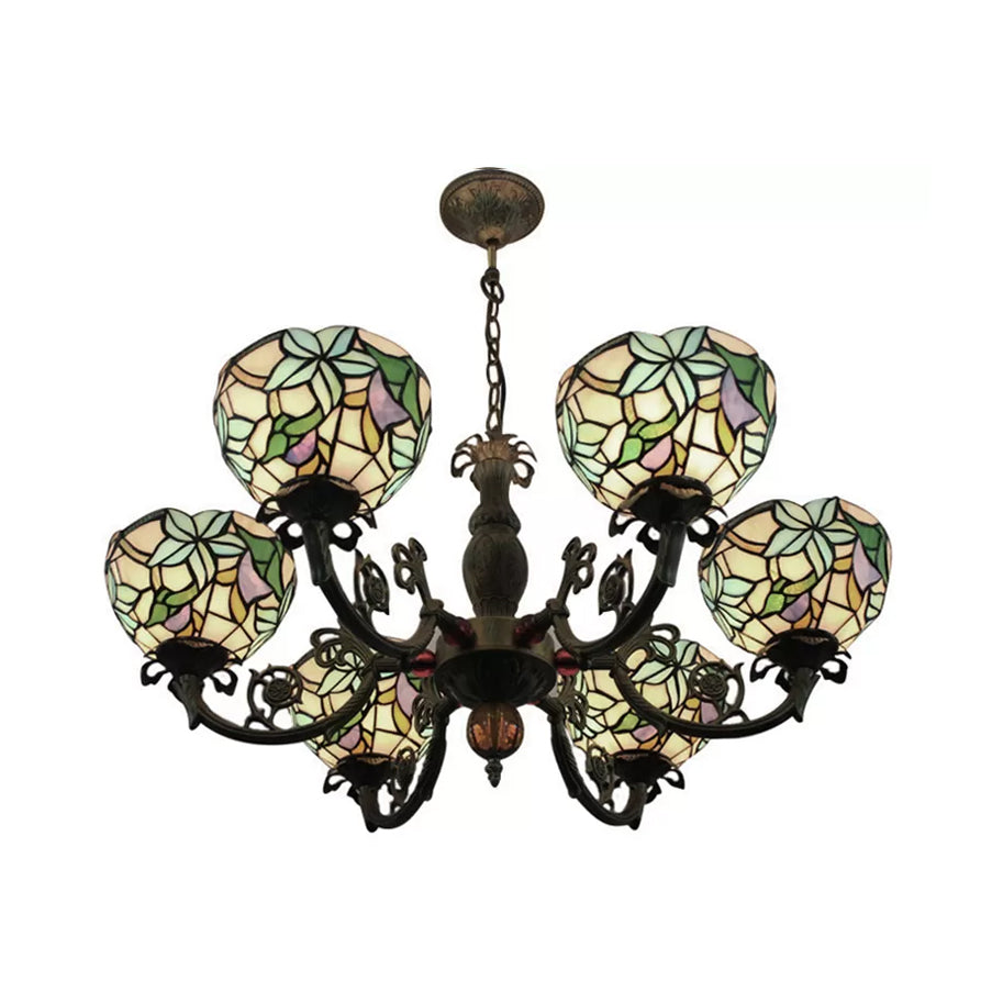 Chandeliers for Dining Room Multicolor, 6-Lights Art Glass Pendant Ceiling Lamp with Adjustable Chain Tiffany Style Clearhalo 'Ceiling Lights' 'Chandeliers' 'Industrial' 'Middle Century Chandeliers' 'Tiffany Chandeliers' 'Tiffany close to ceiling' 'Tiffany' Lighting' 10324