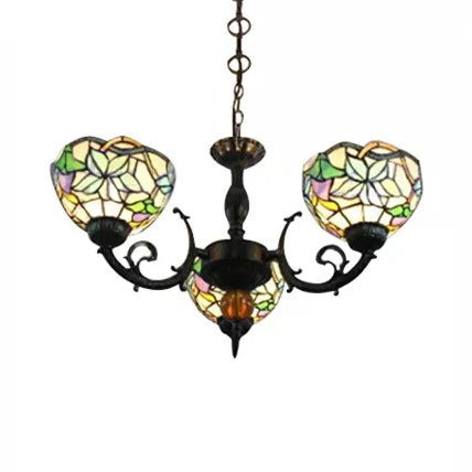 Chandeliers for Dining Room Multicolor, 6-Lights Art Glass Pendant Ceiling Lamp with Adjustable Chain Tiffany Style 3 Beige Clearhalo 'Ceiling Lights' 'Chandeliers' 'Industrial' 'Middle Century Chandeliers' 'Tiffany Chandeliers' 'Tiffany close to ceiling' 'Tiffany' Lighting' 10326