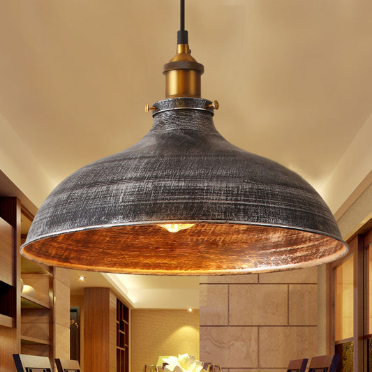 Silver Gray 1 Bulb Pendant Lamp Antique Style Metal Bowl Shade Hanging Light with Plug-In Cord Silver Gray Clearhalo 'Art Deco Pendants' 'Cast Iron' 'Ceiling Lights' 'Ceramic' 'Crystal' 'Industrial Pendants' 'Industrial' 'Metal' 'Middle Century Pendants' 'Pendant Lights' 'Pendants' 'Tiffany' Lighting' 103344