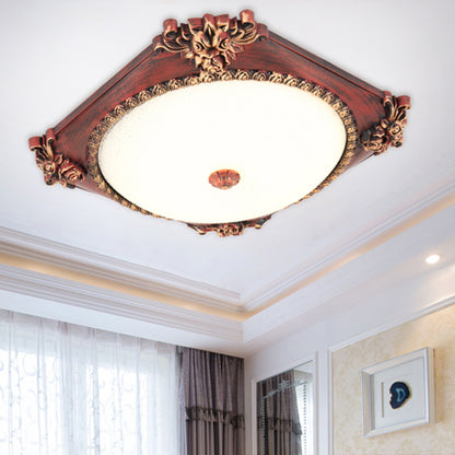 Frosted Glass Bronze/Copper Flush Mount Fixture Square LED Countryside Ceiling Flush with Round Shade Copper Clearhalo 'Ceiling Lights' 'Close To Ceiling Lights' 'Close to ceiling' 'Flush mount' Lighting' 1033789