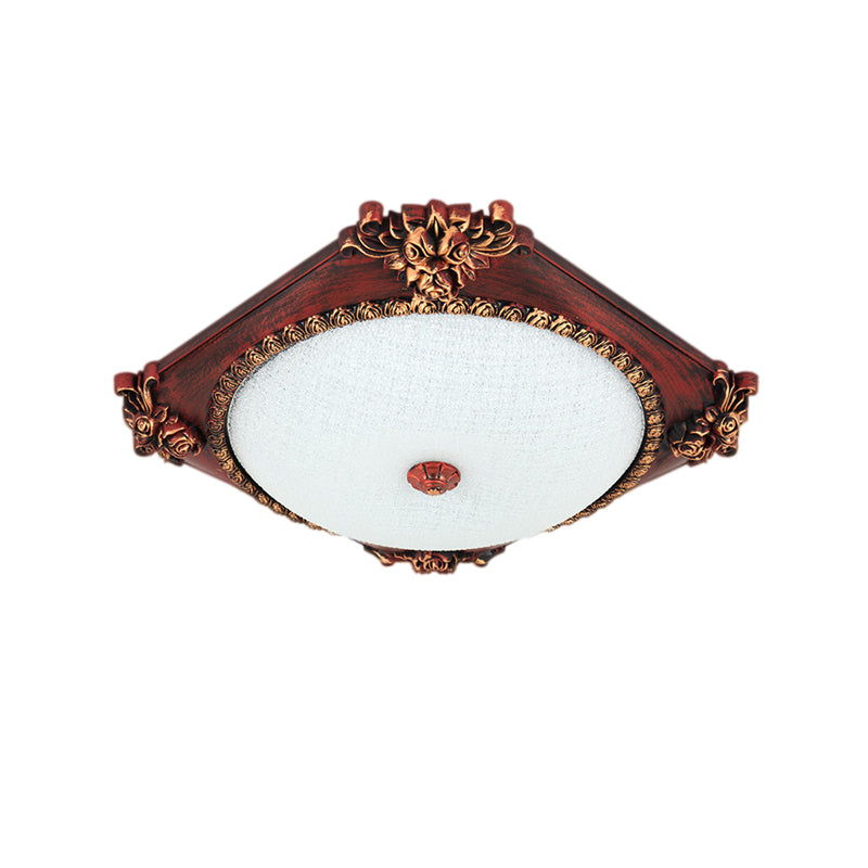Frosted Glass Bronze/Copper Flush Mount Fixture Square LED Countryside Ceiling Flush with Round Shade