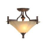 3-Bulb Flushmount Lamp Classic Triangle-Like Ribbed Glass Semi-Flush Ceiling Light in Coffee Clearhalo 'Ceiling Lights' 'Close To Ceiling Lights' 'Close to ceiling' 'Semi-flushmount' Lighting' 1033811