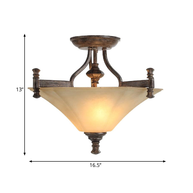 3-Bulb Flushmount Lamp Classic Triangle-Like Ribbed Glass Semi-Flush Ceiling Light in Coffee Clearhalo 'Ceiling Lights' 'Close To Ceiling Lights' 'Close to ceiling' 'Semi-flushmount' Lighting' 1033812