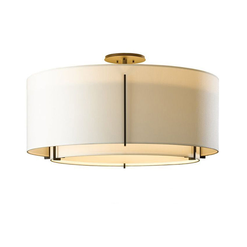 Dual Drum Fabric Close to Ceiling Lighting Traditional 3-Light Living Room Semi Mount Lamp in White Clearhalo 'Ceiling Lights' 'Close To Ceiling Lights' 'Close to ceiling' 'Semi-flushmount' Lighting' 1033815