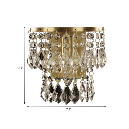1 Bulb Crystal Drip Wall Mounted Light Countryside Brass Layered Bedroom Wall Lighting Idea Clearhalo 'Wall Lamps & Sconces' 'Wall Lights' Lighting' 1033984
