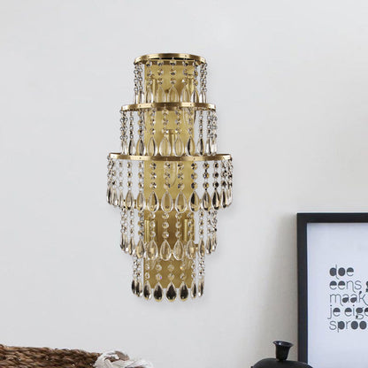 Layered Bedside Wall Light Sconce Contemporary Crystal Drip 5 Bulbs Brass Wall Mount Lamp Brass Clearhalo 'Modern wall lights' 'Modern' 'Wall Lamps & Sconces' 'Wall Lights' Lighting' 1034001