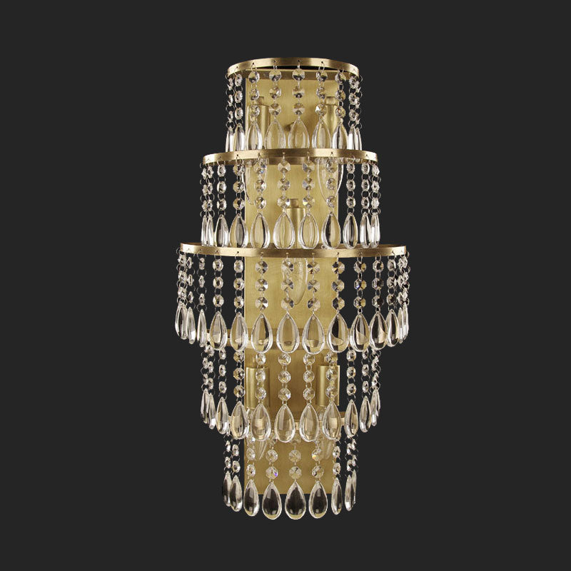 Layered Bedside Wall Light Sconce Contemporary Crystal Drip 5 Bulbs Brass Wall Mount Lamp Clearhalo 'Modern wall lights' 'Modern' 'Wall Lamps & Sconces' 'Wall Lights' Lighting' 1034003