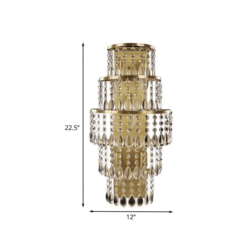 Layered Bedside Wall Light Sconce Contemporary Crystal Drip 5 Bulbs Brass Wall Mount Lamp Clearhalo 'Modern wall lights' 'Modern' 'Wall Lamps & Sconces' 'Wall Lights' Lighting' 1034004