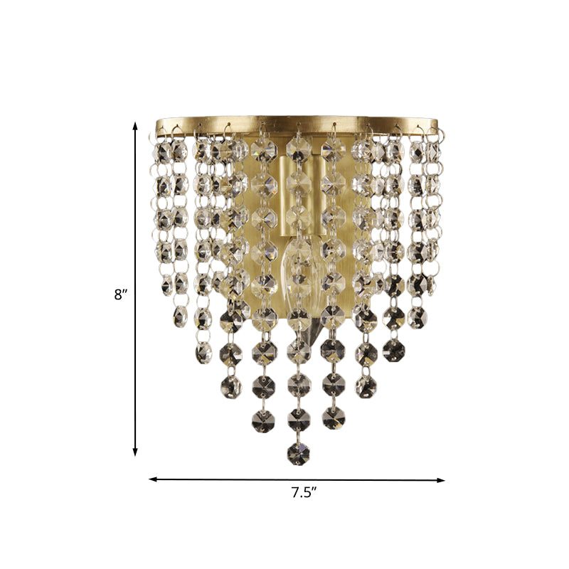 Minimalist Tapered Wall Sconce 1 Light Crystal Chain Wall Mounted Light Fixture in Brass Clearhalo 'Modern wall lights' 'Modern' 'Wall Lamps & Sconces' 'Wall Lights' Lighting' 1034008