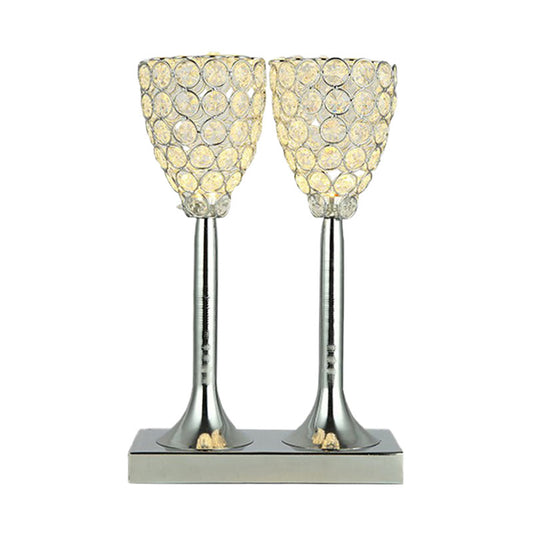 Faceted Clear Glass Double Cup Table Light Simple LED Dining Room Nightstand Lamp in Chrome Clearhalo 'Lamps' 'Table Lamps' Lighting' 1034075