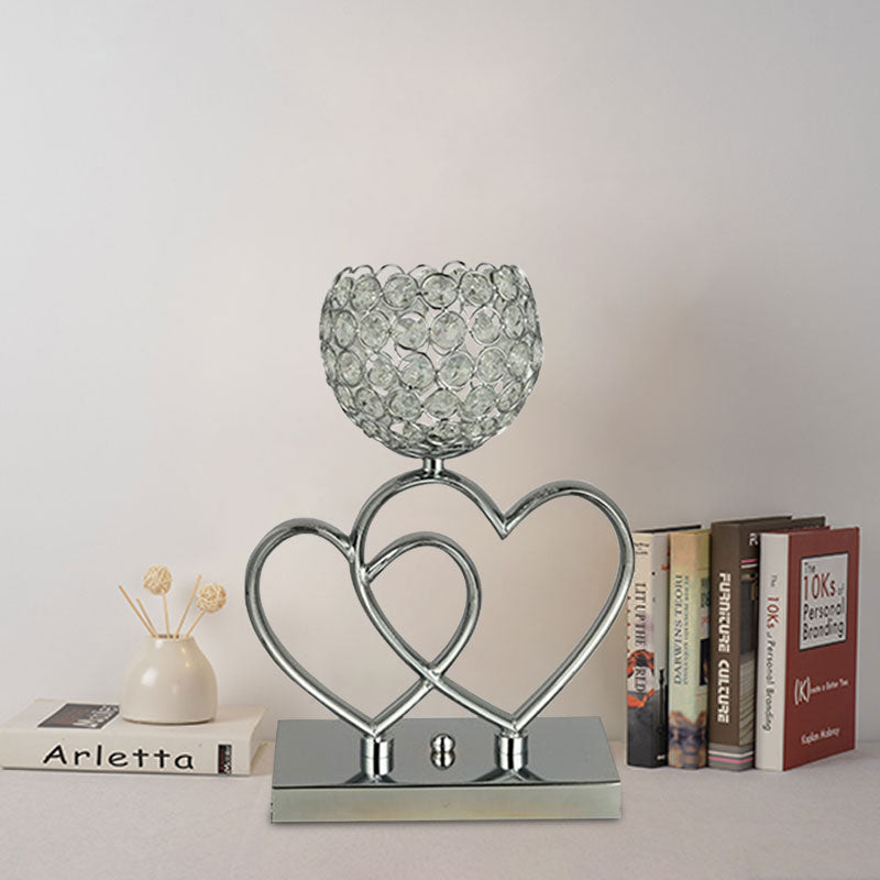 Modern Heart and Dome Table Lamp LED Crystal Table Light for Study Room in Chrome Chrome Clearhalo 'Lamps' 'Table Lamps' Lighting' 1034089
