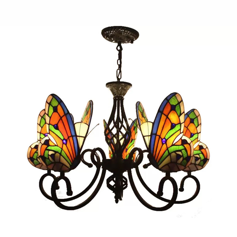 Tiffany Chandeliers for Dining Room, Butterfly Pendant Lighting Fixture with Stained Glass Shade 5 Orange Clearhalo 'Ceiling Lights' 'Chandeliers' 'Industrial' 'Middle Century Chandeliers' 'Tiffany Chandeliers' 'Tiffany close to ceiling' 'Tiffany' Lighting' 10341
