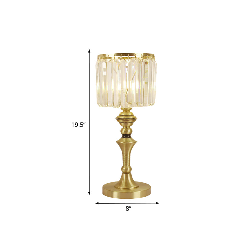 Cylindrical Desk Lamp Post Modern Crystal Flute LED Table Light for Study Room in Brass Clearhalo 'Lamps' 'Table Lamps' Lighting' 1034104