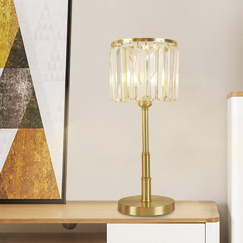 LED Faceted Clear Glass Nightstand Lamp Simple Brass Cylindrical Dining Room Table Light Brass Clearhalo 'Lamps' 'Table Lamps' Lighting' 1034109