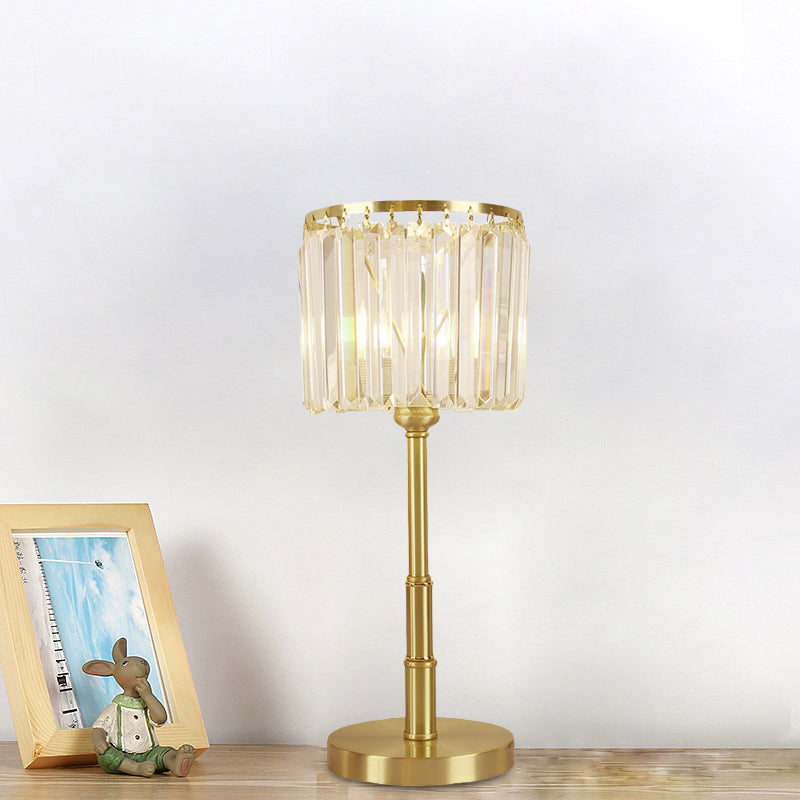 LED Faceted Clear Glass Nightstand Lamp Simple Brass Cylindrical Dining Room Table Light Clearhalo 'Lamps' 'Table Lamps' Lighting' 1034110