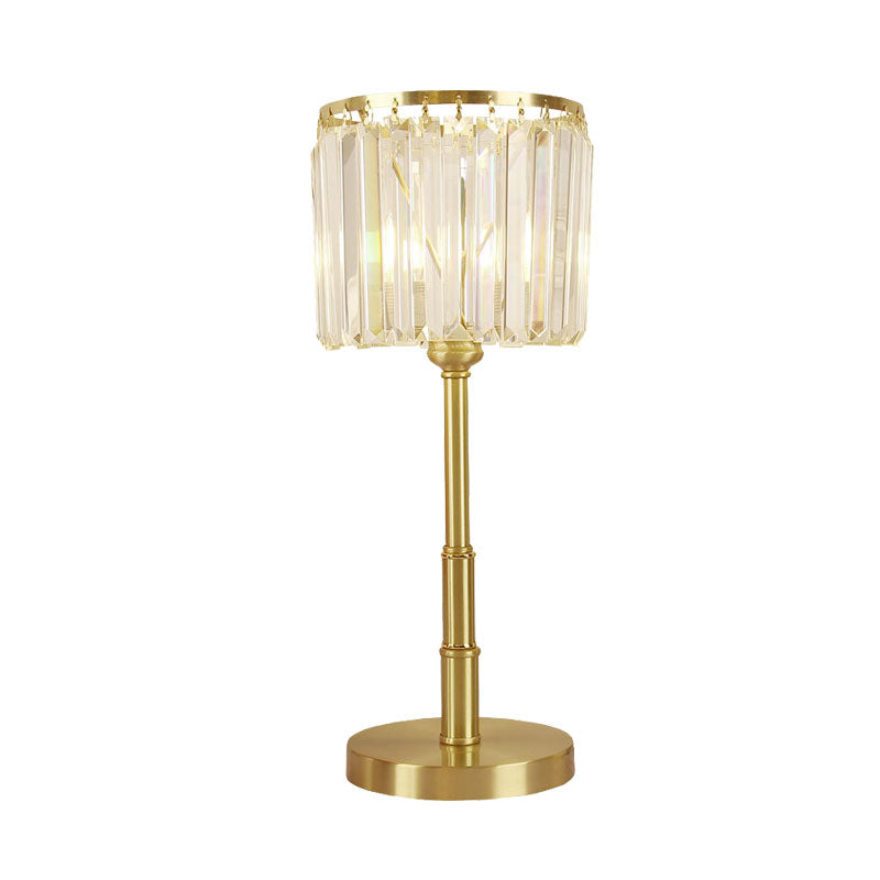 LED Faceted Clear Glass Nightstand Lamp Simple Brass Cylindrical Dining Room Table Light Clearhalo 'Lamps' 'Table Lamps' Lighting' 1034111