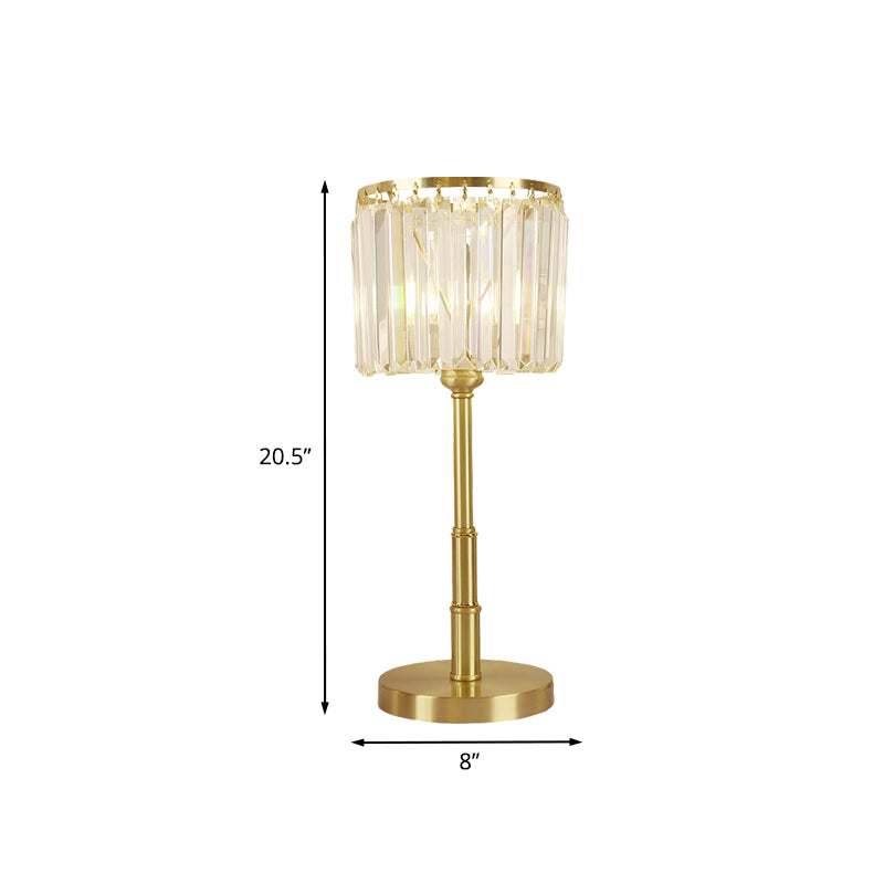 LED Faceted Clear Glass Nightstand Lamp Simple Brass Cylindrical Dining Room Table Light Clearhalo 'Lamps' 'Table Lamps' Lighting' 1034112
