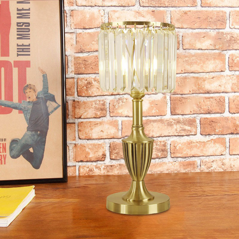 Prismatic Optical Crystal Brass Table Lamp Cylinder Shade LED Contemporary Nightstand Lamp Clearhalo 'Lamps' 'Table Lamps' Lighting' 1034114
