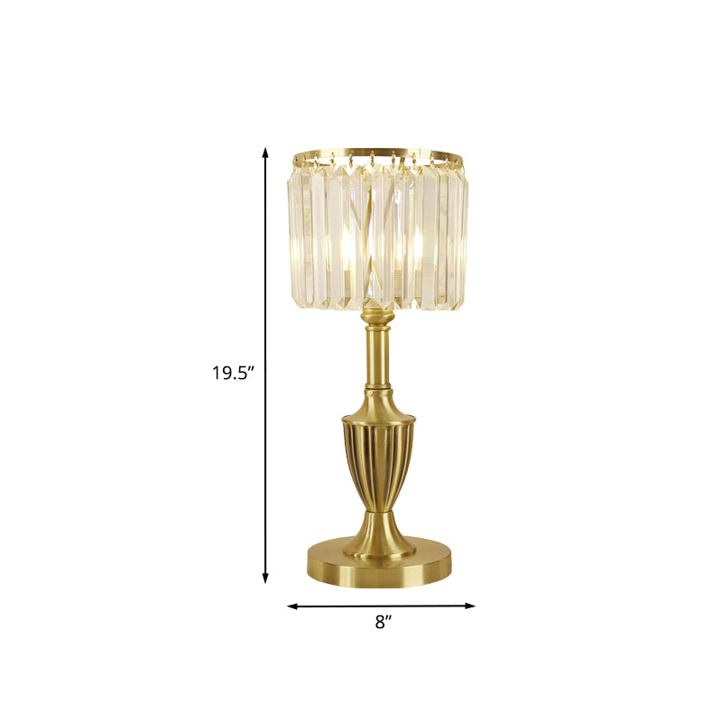 Prismatic Optical Crystal Brass Table Lamp Cylinder Shade LED Contemporary Nightstand Lamp Clearhalo 'Lamps' 'Table Lamps' Lighting' 1034116