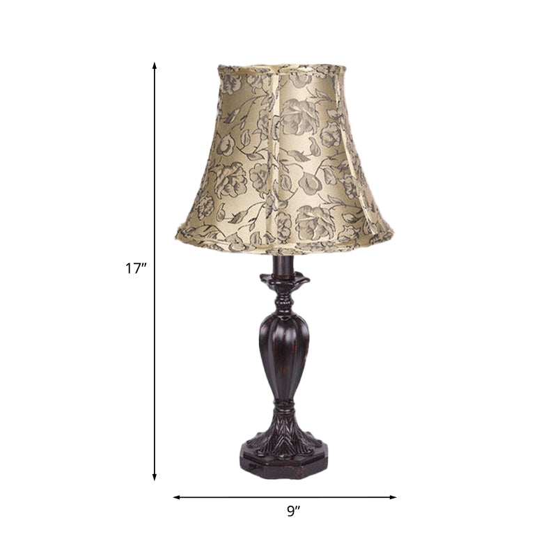 1 Head Peony Print Fabric Night Light Country Style Red Brown Flared Bedroom Table Lamp Clearhalo 'Lamps' 'Table Lamps' Lighting' 1034207
