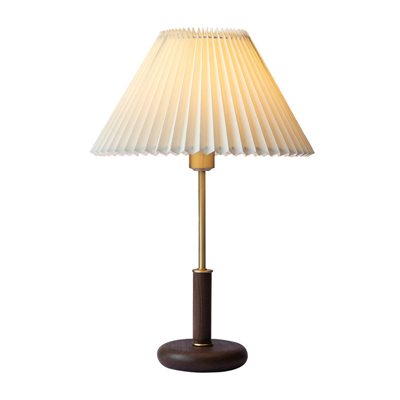 Pleated Plastic Beige Table Lamp Conical 1 Bulb Minimalistic Night Stand Light with Brown Base Clearhalo 'Lamps' 'Table Lamps' Lighting' 1034214