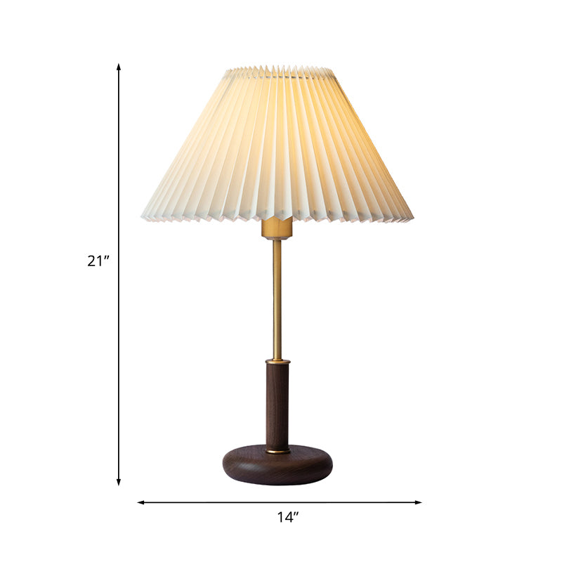 Pleated Plastic Beige Table Lamp Conical 1 Bulb Minimalistic Night Stand Light with Brown Base Clearhalo 'Lamps' 'Table Lamps' Lighting' 1034215