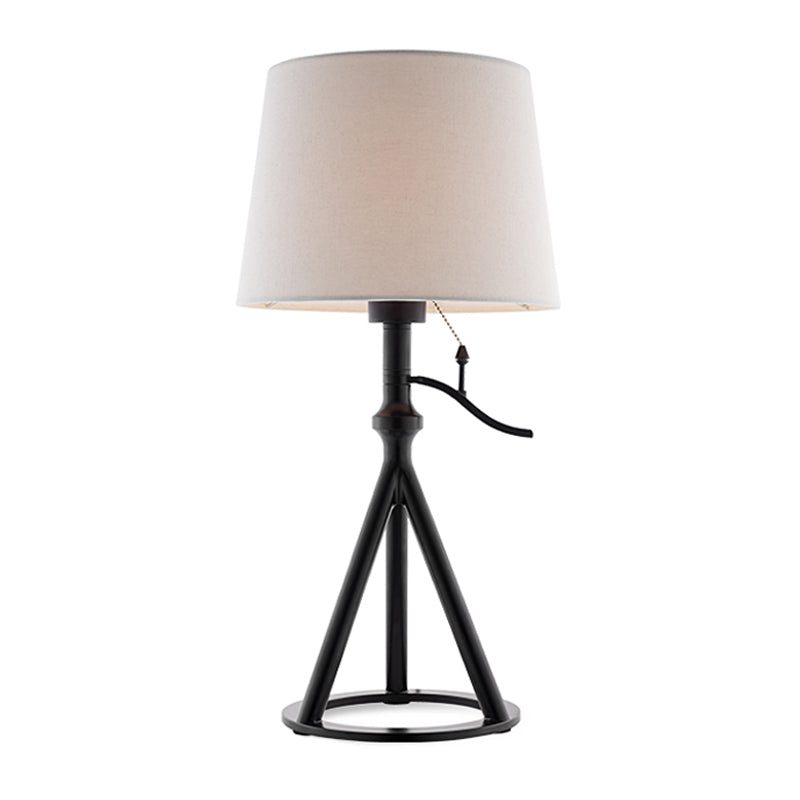 White Tapered Drum Table Light Minimalist Fabric Single Bedroom Night Lamp with Black Tri-Leg Stand Clearhalo 'Lamps' 'Table Lamps' Lighting' 1034218