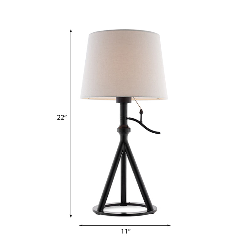 White Tapered Drum Table Light Minimalist Fabric Single Bedroom Night Lamp with Black Tri-Leg Stand Clearhalo 'Lamps' 'Table Lamps' Lighting' 1034219